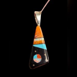 Germane Smith Navajo Multistone Inlay Pendant Sterling Silver